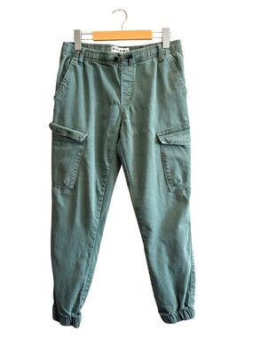 KREAMY Olive Green Cropped Cargo Pants with Drawstring & Elastic Waist